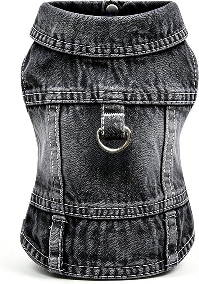 Dog Jean Jacket, Blue Denim Shirt Classic Lapel Vest Coat Costume Puppy T-Shirt, Comfort Tank Top Cool Apparel, Washed Pet Clothes for Dogs Boy Girl (Black with D-Ring, XX-Large)