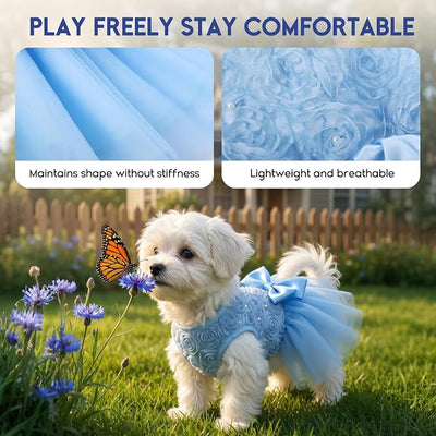 ASENKU Dog Dress Pet Wedding Dress Princess Lace Puppy Birthday Party Outfit Formal Apparel Girl for Small Medium Dogs Cats (2XL, Blue)