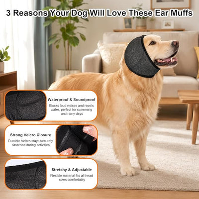 Dog Ear Muffs Noise Protection, Quiet Ears for Dogs Anxiety, Adjustable Calming Hoodie Shower Cap for Hematoma Recovery, Waterproof Dog Head Wrap Ear Cover for Grooming Swimming(Head Circle:10"-15")