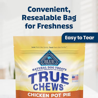 Blue Buffalo True Chews Chicken Pot Pie Natural Dog Treats, Real Meat Dog Snacks, Healthy Reward or Training Treat, Made in the USA with Real Chicken & Natural Ingredients, 12 oz.