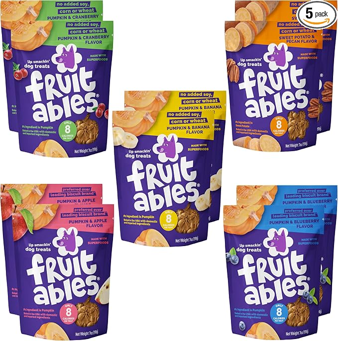 Fruitables Baked Crunchy Pumpkin Dog Treats, 7oz, Variety Pack of 10