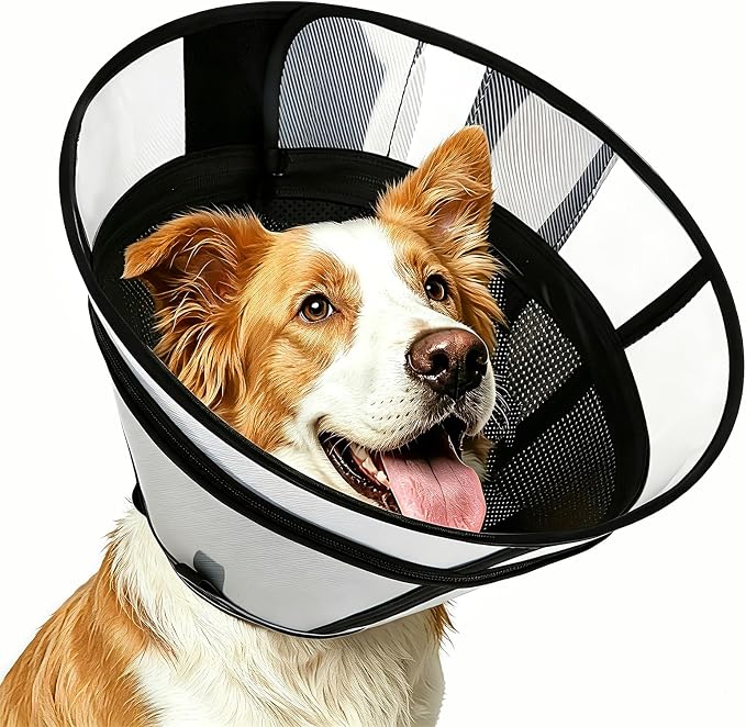 Upgraded Dog Cone Collar for Dogs After Surgery, Soft Transparent Pet Recovery Collar for Large Medium Small Dogs, Depth Adjustable Dog Cone Collar, Elizabethan Collar (S, Black)