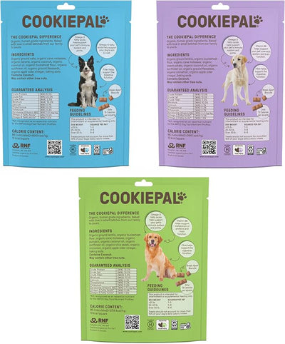 CookiePal Organic Dog Treats (Variety Pack), Crunchy Human Grade USDA Organic Puppy Treats for Training, Biscuits, 10oz (Pk of 3)