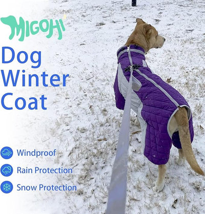 MIGOHI Full Body Dog Coat，Warm Coats for Small Medium Dogs | Reflective Winter Coat for Dogs with Harness,Turtleneck Dog Snowsuit with Legs,Windproof Pet Fleece Puffer Jacket,M,Purple