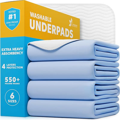 GREEN LIFESTYLE Washable Underpads - Large Pads for use as Incontinence Bed Pads, Reusable Pet Pads, Great for Dogs, Cats, Bunny, Seniors Bed Pad (Pack of 4 - 34x36)