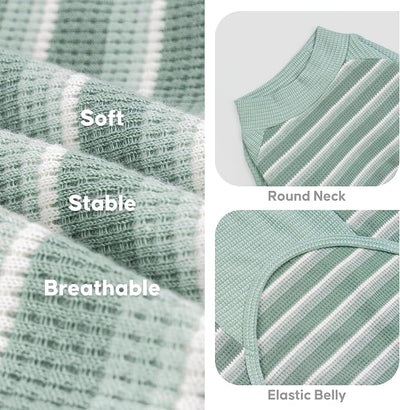 KYEESE 2Pack Waffle Dog Shirt with Sleeves, Lightweight Dog T Shirts for Small Medium Dogs Boy Girl, Breathable Pet Tee Shirts Soft Dogs Clothes for Daily Wear, Green+Striped, XL
