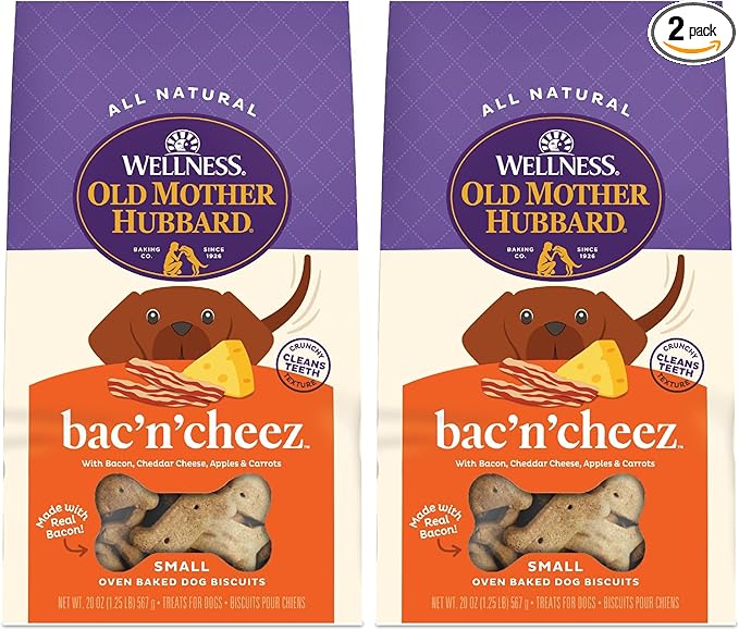 Old Mother Hubbard Wellness Bac'N'Cheez Dog Biscuits,Natural,Training Treats,Bacon & Cheese Flavor,Small Size,(20 Ounce Bag),(Pack of 2)