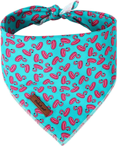 Summer Dog Bandanas Boy Turquoise Flamingo Cotton Washable Comfortable Triangle Dog Scarf Adjustable Pet Bib Kerchief for Small Medium Large Dogs S