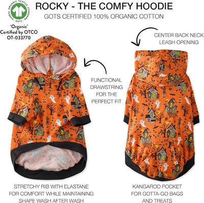 Pet Passion Rocky – The Original Lightweight Hooded Tee 100% Organic Cotton Dog Hoodie Pet Coat Sweater for All Sized Dogs, Spooky, X-Large (55-80 lbs)