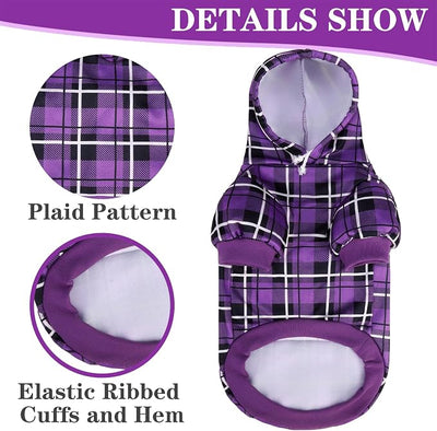 EXPAWLORER Plaid Dog Hoodie - British Style Warm Dog Sweater Shirt with Leash Hole,Pitbull Clothes Outfits,Winter Coat Apparel for All Breeds Puppy Girl Boy-Cat Apparel,Purple Small