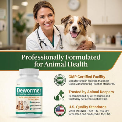 Poxo Dewormer for Dogs & Cats, 7-Way Wormer for Tapeworms, Roundworms & Hookworms, with Praziquantel & Pyrantel Pamoate – Gentle on Stomach, 25 Chewable