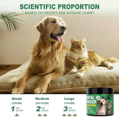 Dog Dental Powder for Teeth Cleaning - Dog Dental Care, Plaque & Tartar Remover for Teeth, Oral and Gum Health Support for All Ages Dogs & Cats, Mint Flavor
