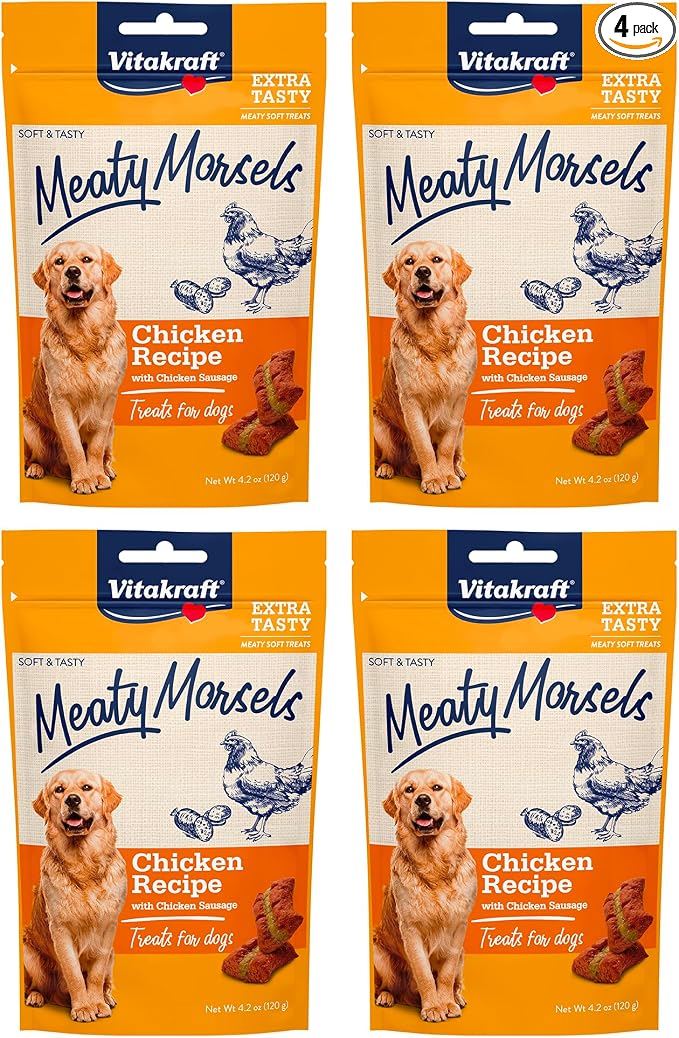 Vitakraft Meaty Morsels Treats for Dogs - Chicken with Chicken Sausage - Super Soft Dog Treats for Training - Two Layers of Gently Oven-Baked Meaty Goodness