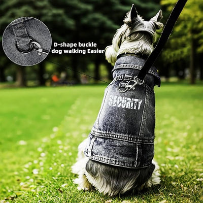 Dog Jeans Black Security Jacket Denim Pet Coat for Puppy Small Dogs Cotton Classic Overalls Male Cat Costumes Sleeveless Washed Vest Clothes Outfit T-Shirts（X-Large）