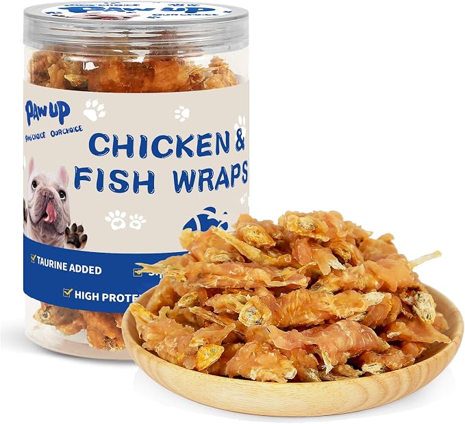 PAWUP Chicken Wrapped Fish Dog Treats, High Protein Omega-3 Snacks | Training Rewards for Small, Medium & Large Dogs, Natural Dog Chews, 10.5 oz