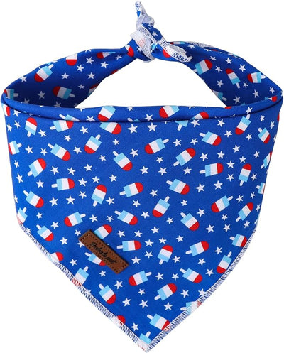 4th of July Dog Bandanas Boy Girl Summer Popsicle Star Cotton Washable Dog Scarf Adjustable Pet Bib Scarves for Small Medium Large Dogs S