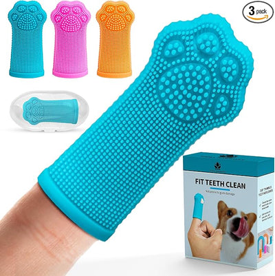 Hera Harmony Finger Toothbrush for Dogs & Cats, Soft Silicone Pet Dental Care Brush for Plaque & Tartar Removal, Teeth Cleaning & Gum Massage, Reusable 3 Pack