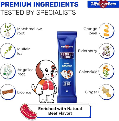 Dry & Wet Kennel Cough Medicine for Dogs and Cats: Effective Supplement for Sneezing, Allergies, and Runny Nose – Lickable Dog Cough Medicine for Breathing Care – 10 Sticks x 5 g