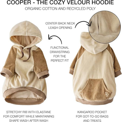 Pet Passion Cooper II Organic Cotton Velour Dog Hoodie Pet Coat for Small, Medium and Large Dogs, Coffee Color Block, X-Large (55-80 lbs)