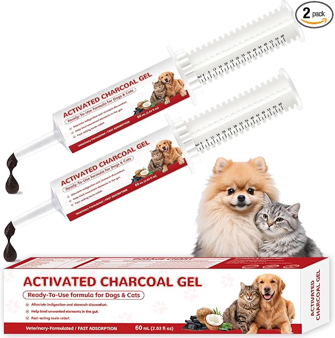 Activated Charcoal for Dogs & Cats, Dog First Aid Kit Essential, 2-Pack Emergency Liquid Charcoal Toxins for Travel & Outdoor, Ingestion & Digestive Support,120ml