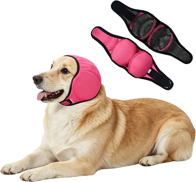 Waterproof Ear Covers for Bath & No Flap Ear Wraps for Dogs,Dog Ear Muffs Noise Protection for Hearing,No Shake Head Wraps Anxiety Relief Calming Hoodie for Hematoma,Grooming(Pink,S)