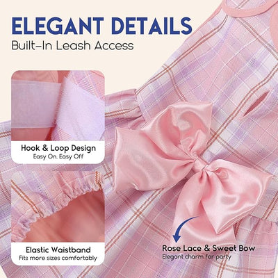 ASENKU Dog Dress Pet Wedding Dress Princess Lace Puppy Birthday Party Outfit Formal Apparel Girl for Small Medium Dogs Cats (Medium, Pink Plaid)