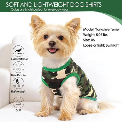 2 Pack Dog Clothes for Small Dogs Boy Girl Summer Camo Puppy Clothes Pet Tshirt Dog Shirts for Small Dogs Cats Apparel Tank Top, for Chihuahuas Yorkies Toy Poodle, Green Camouflage + Solid (XS)