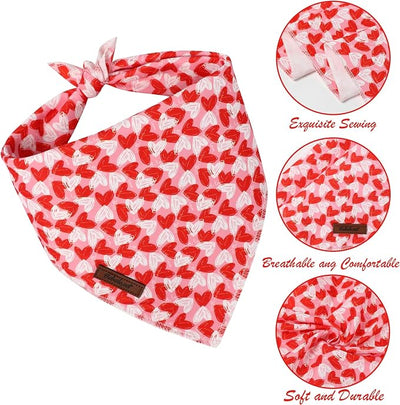 Valentines Dog Bandana - Soft Couple Heart Dog Neck Scarf, Cute Pet Bib for Puppy Kitten, Valentine Photo Dogs Cats Prop for Daily Use Parties & Pet Photography S