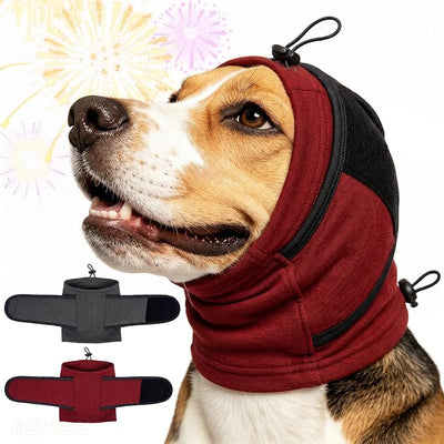 IECOii Dog Ear Muffs for Large Dogs Ear Covers for Thunderstorm(Red,L) | Adjustable Patches Double-Layer No Shake Head Wraps Quiet July 4th Firework Dog Calming Hoodie for Anxiety Relief