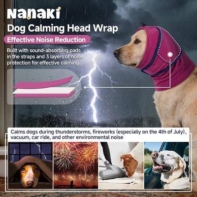 Nanaki Soft Calming Hoodie for Fireworks & Thunderstorm Noise Protection, Dog Ear Covers for Blow Drying Grooming, Dog Ear Wrap Hematoma Anti-Scratching, Snoods for Dogs Eating Drinking, Purple, M