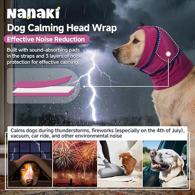 Nanaki Soft Calming Hoodie Quiet for Fireworks,4th of July, Dog Ear Wrap Hematoma Head Cover Anti Flapping, Snoods For Dogs For Eating & Drinking, Adjustable Dog Ear Protection For Bath Blow,Purple,XL
