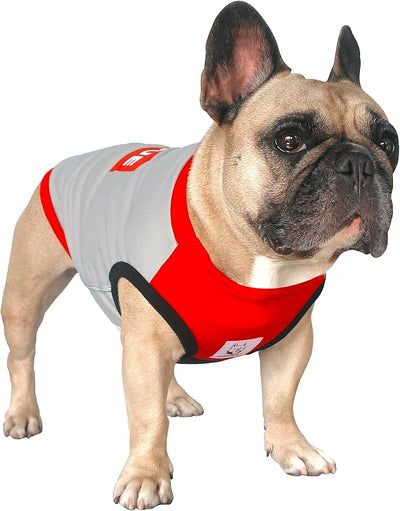 iChoue French Bulldog Summer Cooling Shirt for Dogs UV Sun Protection Vest Sleeveless Stretchy Tank Top English Pug Grey Red - Large Plus