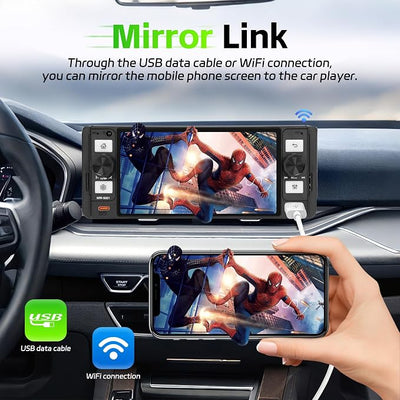 Single Din Radio Car Stereo with Wireless Apple Carplay & Android Auto, 5.7" IPS Touchscreen Car Stereo with Bluetooth 1080P Backup Camera Mirror Link Navigation Type-C Fast Chaging USB FM/AM EQ Mic
