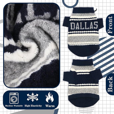 Dallas Small Dog Sweater Football Theme Turtleneck Knit Dog Sweaters for Small Pets Warm Winter Cat Dog Clothes