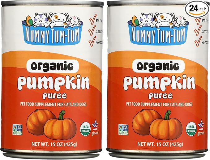 Nummy Tum Tum Organic Pumpkin for Dogs & Cats,15 Ounce,(Pack of 24)