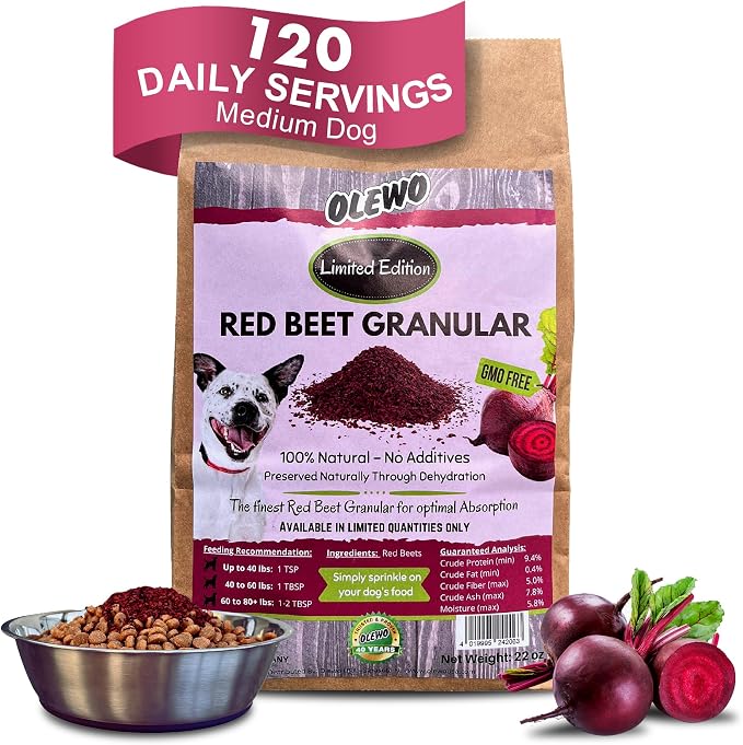 Olewo Red Beets for Dogs Granular – Internal Support Dog Food Topper for Skin Sensitivity and Overall Balance, Prebiotic Fiber and Whole Food Nutrients, 22 oz
