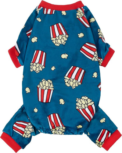 Fitwarm Popcorn Dog Pajamas, Funny Dog Clothes for Small Dogs Boy Girl, Fleece Pet Onesie with Feet, Blue, Red, White, Yellow, Medium