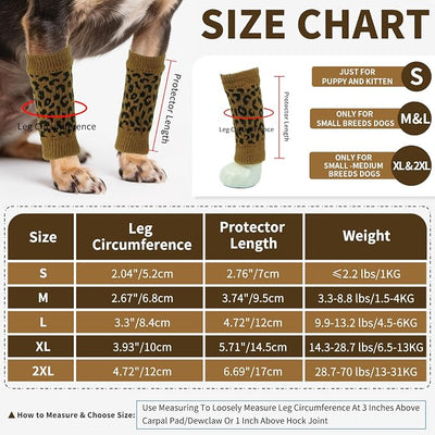 ROZKITCH Dog Compression Sleeve, 2PCS Front Leg and 2PCS Back Leg Knee, Dog Elbow Wrap, Dog Leg Warmer Wrap Protector, Pet Elastic Knitted Breathable Protective Socks Khaki M