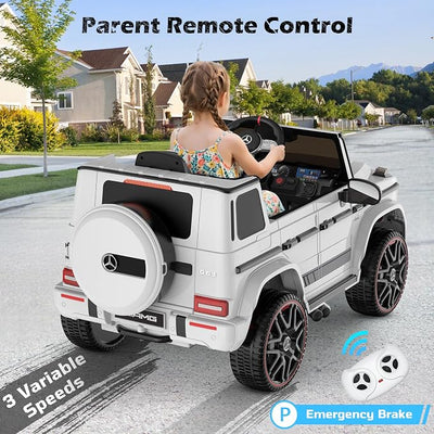 ANPABO Licensed Mercedes-Benz G63 Car for Kids, 12V 7AH Ride on Car w/Parent Remote Control, LED Headlights, Music Player & Horn, Soft Start, Low Battery Prompt, Kids Electric Car (Ivory White)