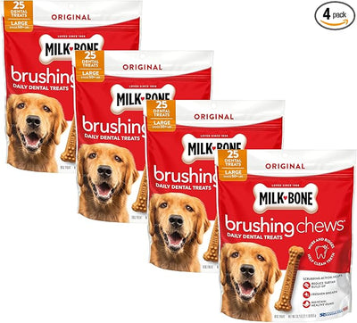 Milk-Bone Brushing Chews Original Chicken Flavor Daily Dental Dog Treats, Large, 33.7 Oz. Bag (Pack of 4)