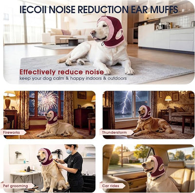 IECOii No Shake Dog Ear Wrap Hematoma for Anxious Dogs(Red,M) | Soft Breathable Ear Cover for Fireworks,Thunderstorms,Grooming & Travel,Adjustable Dog Ear Muffs for Small Medium Large Dogs