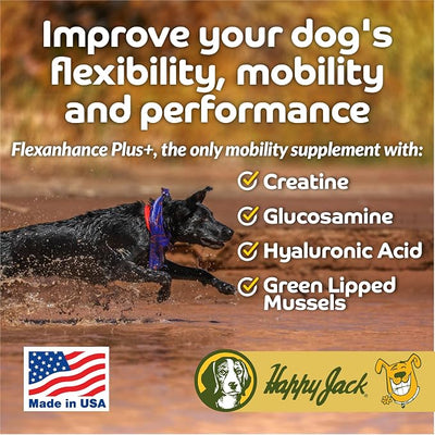 HAPPY JACK Flexenhance Dog Hip & Joint Supplement, 80 Chewable Tabs | Skin & Coat Support, Improve Flexibility & Mobility