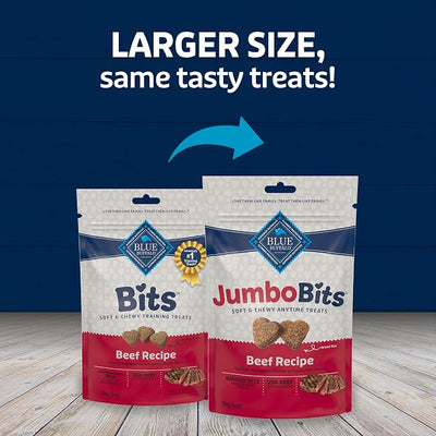Blue Buffalo Jumbo Bits, Soft & Chewy Anytime Treats, Beef Recipe, Natural Dog Treats Mineral Enhanced for Flavor, 4 oz. Bag