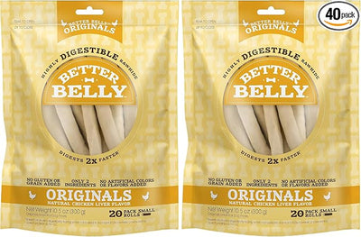 Better Belly Chicken Liver Small Rawhide Rolls, 20-Count (Pack of 2)