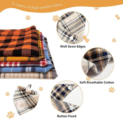 Valentine’s Dual Layer Scarf Bandanas for Dogs - Red Blue Plaid Scarf with Button Snap and Soft Cotton for Small and Medium Pets, Medium