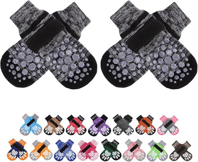 PUPTECK Anti-Slip Dog Socks with Double Sides for Small Medium Large Dogs Hardwood Floors Prevents Licking, Dog Shoes for Hot Pavement Traction Control Paw Protector for Senior Dogs, Striped Black XS