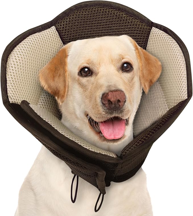 AOFITEE Large Dog Cone - Adjustable Dog Cone to Stop Licking, Foldable Extra Large Cones Dogs for Wound Healing, Pet Elizabethan Cones Collar After Surgery, XL Fabric Pet Neck Collar, Brown X-Large