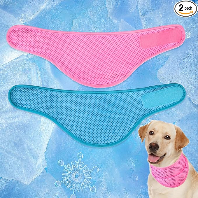 EXPAWLORER Dog Cooling Bandana - 2 Pack Instant Cooling Dog Bandanas, Chill Out Pet Cool Scarf Summer Essentials Ice Neck Cooler Wrap, Prevent Sunstroke for Small Medium Large Dogs, Pink Blue M