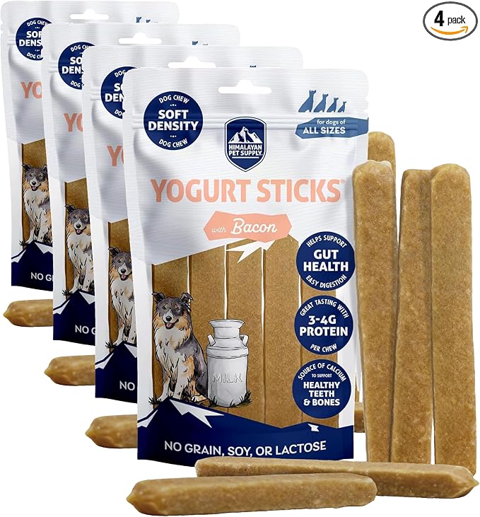 Himalayan Dog Chew Yogurt Sticks, Bacon Flavor, 5 Pieces, Pack of 4 | Prebiotic & Probiotic | Grain-Free | USA Made