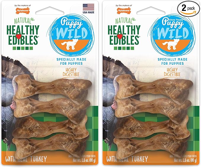 Nylabone Healthy Edibles Wild Natural Long-Lasting Turkey Flavor Bone Chew Treats for Dogs, Small/Regular, 4 Count (Pack of 2)
